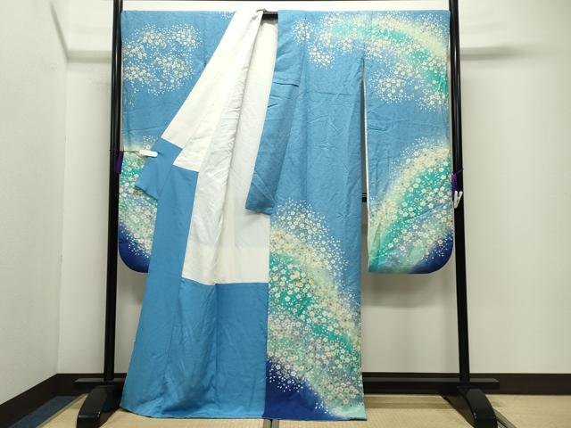 平和屋着物●豪華振袖 駒刺繍 舞桜文 暈し染め 金彩 金通し地 正絹 逸品 CABI0691gh