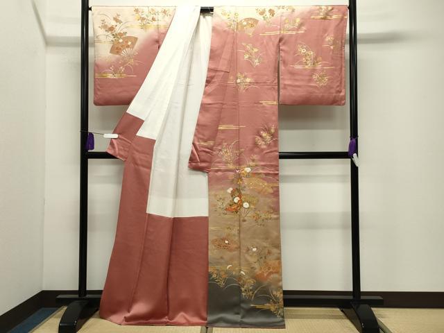平和屋着物●訪問着 作家物 駒刺繍 扇面花文 暈し染め 金彩 正絹 逸品 CABI0695gh
