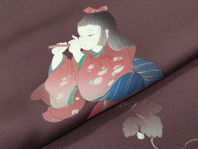 平和屋着物●訪問着 手描き 童子葡萄蔦の葉 金銀彩 ロング丈 正絹 逸品 未使用 CABI0697gh