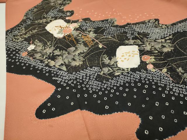 平和屋着物●訪問着 絞り 刺繍 道長万寿菊花文 金彩 正絹 逸品 CABI0701gh