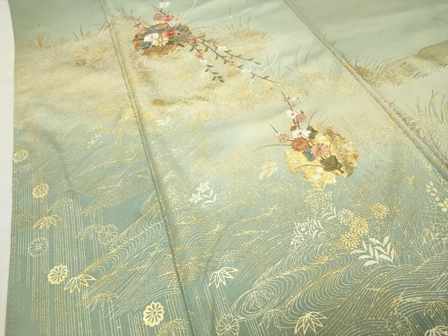 平和屋着物●訪問着 駒刺繍 雪輪花文 暈し染め 金銀彩 正絹 逸品 CABI0705gh