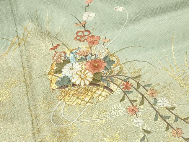 平和屋着物●訪問着 駒刺繍 雪輪花文 暈し染め 金銀彩 正絹 逸品 CABI0705gh