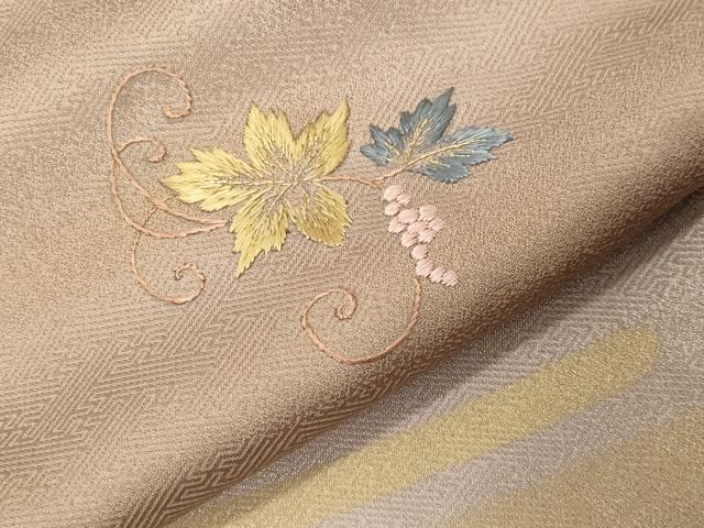 平和屋着物●訪問着 刺繍 葡萄蔦の葉文 暈し染め 金彩 正絹 逸品 CABI0708gh