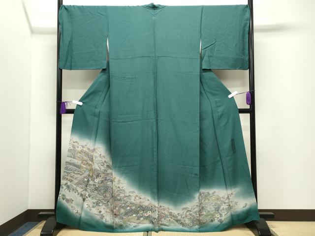 平和屋着物●日本画家 霜鳥忍の世界 彩天目織 色留袖 几帳絵巻花文 暈し染め 正絹 逸品 CABI0712gh