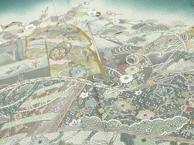 平和屋着物●日本画家 霜鳥忍の世界 彩天目織 色留袖 几帳絵巻花文 暈し染め 正絹 逸品 CABI0712gh