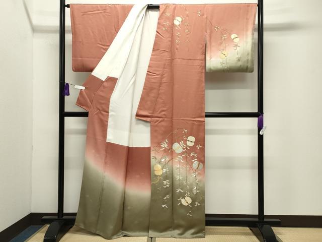 平和屋着物●訪問着 駒刺繍 枝垂れ柳 暈し染め 金彩 正絹 逸品 CABI0714gh