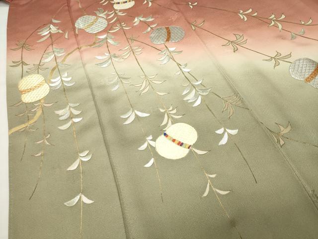 平和屋着物●訪問着 駒刺繍 枝垂れ柳 暈し染め 金彩 正絹 逸品 CABI0714gh