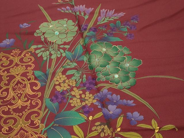 平和屋着物●訪問着 草花文 暈し染め 金彩 ロング丈 正絹 逸品 未使用 CABI0720gh