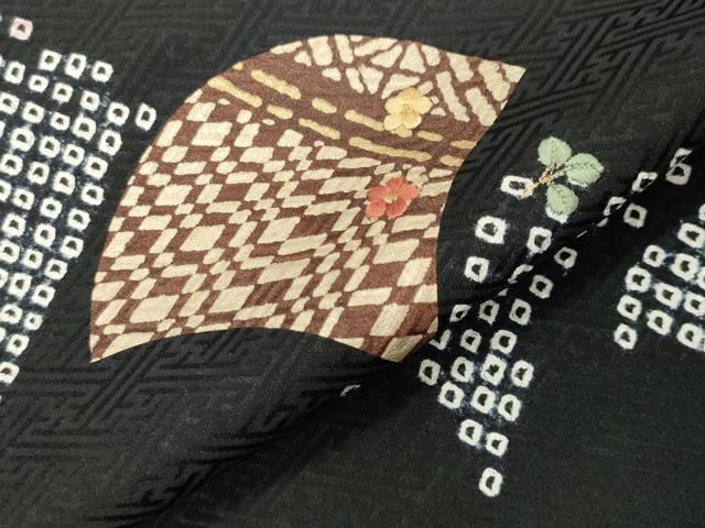 平和屋着物●訪問着 絞り 刺繍 舞花文 黒地 金彩 正絹 逸品 CABI0721gh