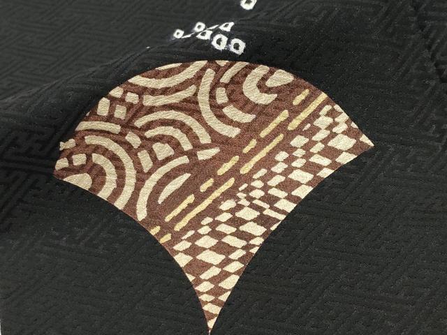 平和屋着物●訪問着 絞り 刺繍 舞花文 黒地 金彩 正絹 逸品 CABI0721gh
