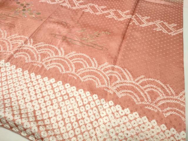 平和屋着物●訪問着 絞り 刺繍 流水草花文 暈し染め 金銀彩 ますいわ屋扱い 正絹 逸品 CABI0724gh