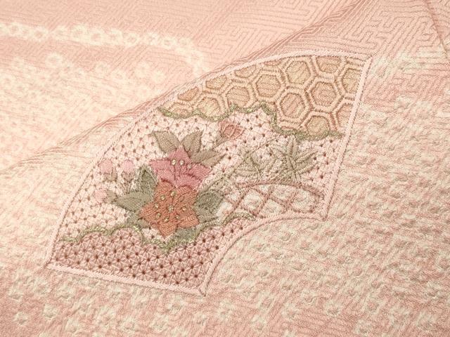 平和屋着物●中国三大刺繍 スワトウ刺繍 訪問着 絞り 地紙重ね花文 金糸 正絹 逸品 CABI0725gh