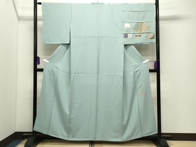 平和屋着物●上質な色無地 作家物 黄金染 堅牢染 錆青磁色 反端付き 正絹 逸品 未使用 CABI0727gh