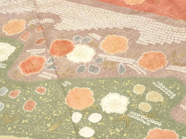 平和屋着物●訪問着 絞り 舞桜文 金彩 正絹 逸品 CABI0732gh