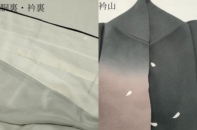 平和屋着物●訪問着 舞桜文 暈し染め 黒地 鬼しぼ縮緬 正絹 逸品 CABI0740gh