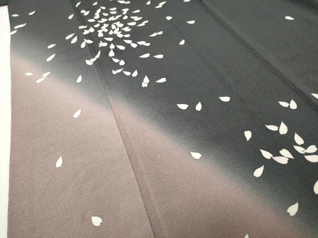平和屋着物●訪問着 舞桜文 暈し染め 黒地 鬼しぼ縮緬 正絹 逸品 CABI0740gh