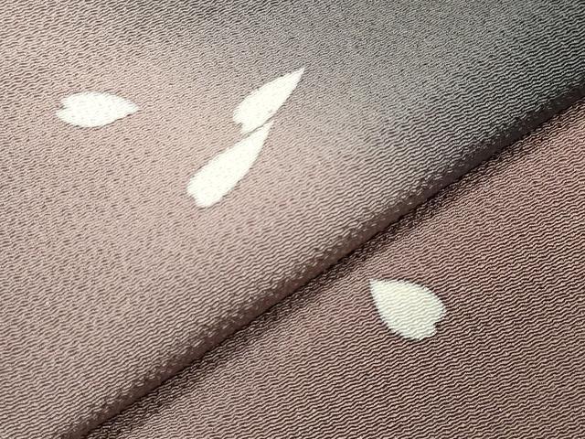 平和屋着物●訪問着 舞桜文 暈し染め 黒地 鬼しぼ縮緬 正絹 逸品 CABI0740gh