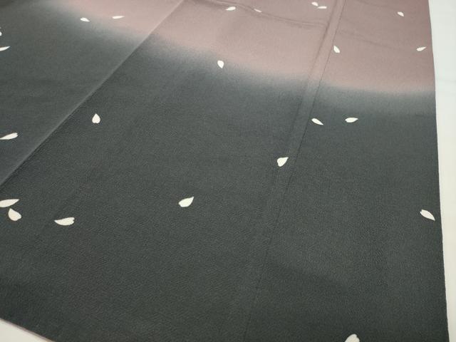 平和屋着物●訪問着 舞桜文 暈し染め 黒地 鬼しぼ縮緬 正絹 逸品 CABI0740gh