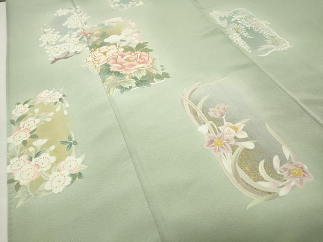 平和屋着物●訪問着 駒刺繍 短冊花文 暈し染め 金彩 正絹 逸品 CABI0741gh
