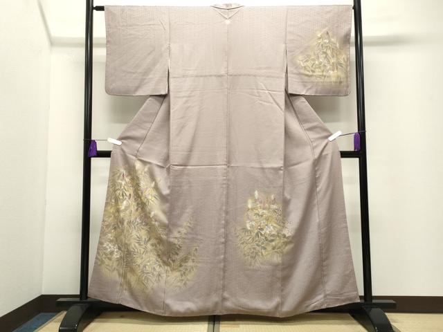 平和屋着物●訪問着 手描き 刺繍 草花文 暈し染め 金銀彩 正絹 逸品 CABI0751gh