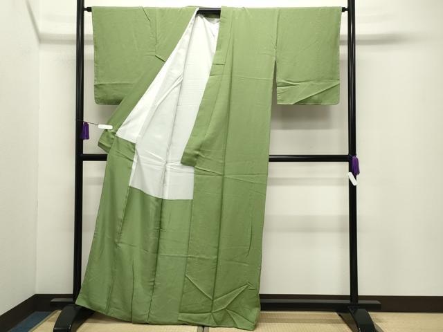 平和屋着物●上質な色無地 草木地紋 青丹色 正絹 逸品 CABI0754gh