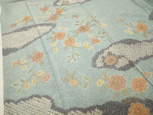 平和屋着物●訪問着 絞り 刺繍 雲取り花唐草文 金彩 正絹 逸品 CABI0756gh