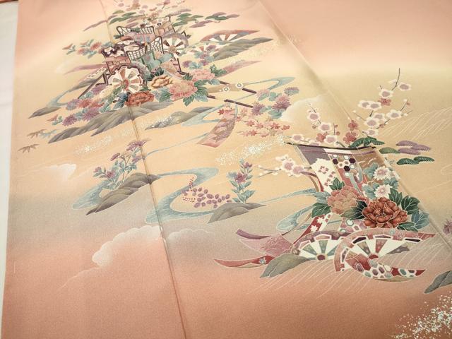 平和屋着物●訪問着 御所車扇面花文 暈し染め 金銀彩 正絹 逸品 未使用 CABI0757gh