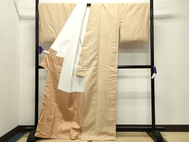平和屋着物●結城紬 江戸小紋 万筋 狐色×鳥の子色 証紙付き 正絹 逸品 CABI0759gh