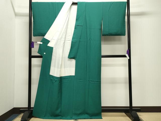 平和屋着物●上質な色無地 草花地紋 緑青色 鈴乃屋扱い 正絹 逸品 未使用 CABI0771gh
