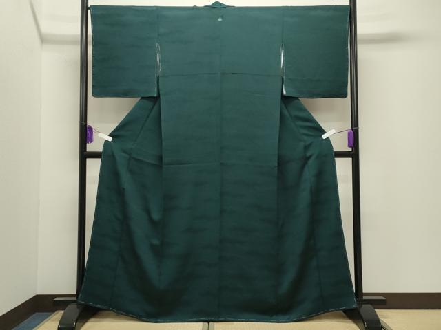 平和屋着物●上質な色無地 霞地紋 黒緑色 正絹 逸品 未使用 CABI0775gh