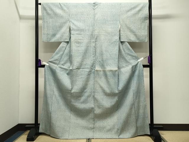 平和屋着物●藍造り国選定無形文化財 藍師・佐藤昭人 藍香房 小紋 紬地 杢目絞り 藍工房 縞 正絹 逸品 CABI0780gh
