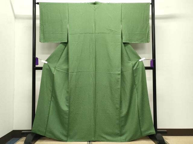 平和屋着物●上質な色無地 花唐草地紋 草色 正絹 逸品 未使用 CABI0782gh