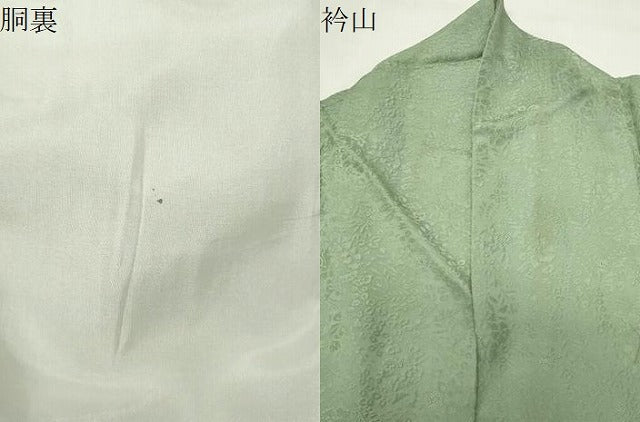 平和屋着物●上質な色無地 草花地紋 若葉色 正絹 逸品 CABI0789gh