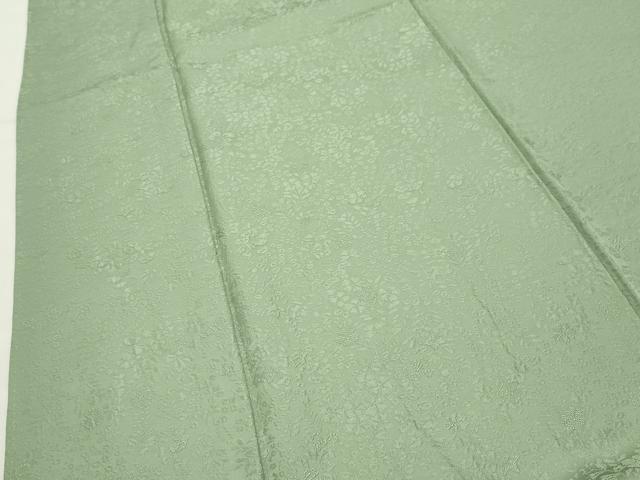 平和屋着物●上質な色無地 草花地紋 若葉色 正絹 逸品 CABI0789gh