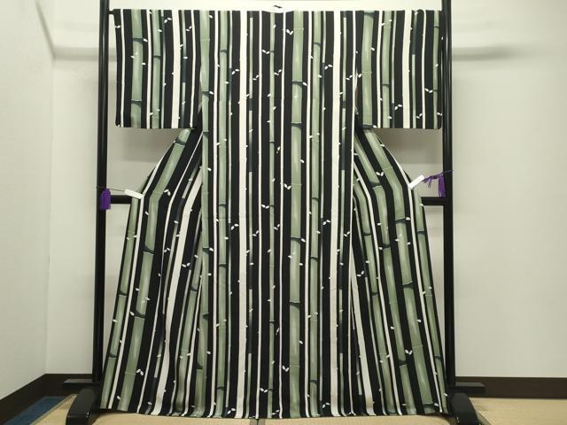 平和屋着物●上質な小紋 竹舞桜間道 黒地 正絹 逸品 CABI0791gh