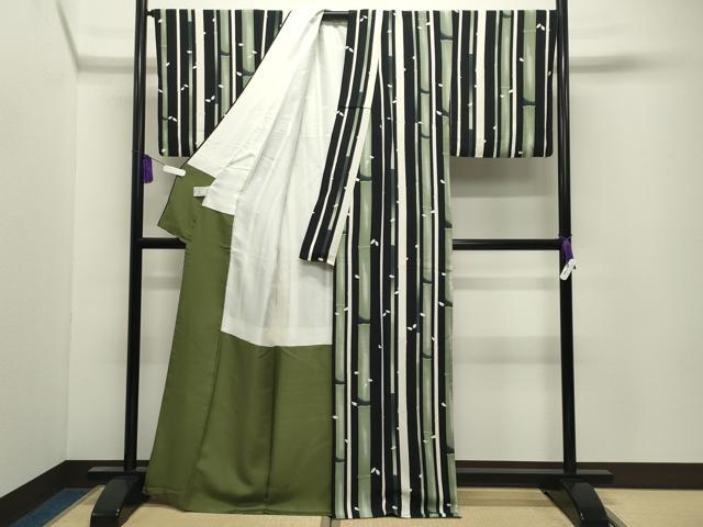 平和屋着物●上質な小紋 竹舞桜間道 黒地 正絹 逸品 CABI0791gh
