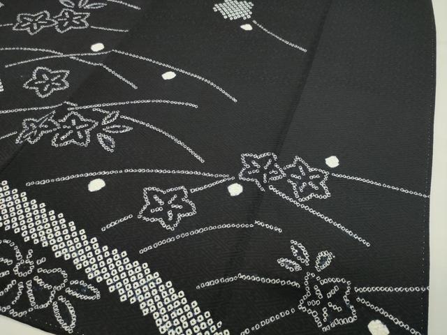 平和屋着物●訪問着 総絞り 流水草花文 黒地 正絹 逸品 CABI0793gh