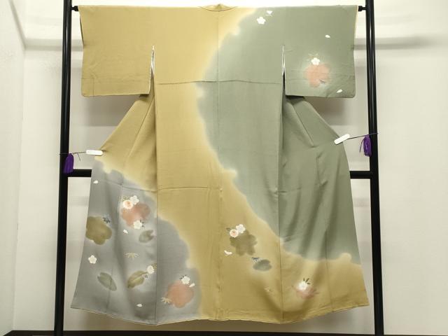 平和屋着物●訪問着 刺繍 雪輪舞花文 暈し染め 鬼しぼ縮緬 正絹 逸品 CABI0796gh