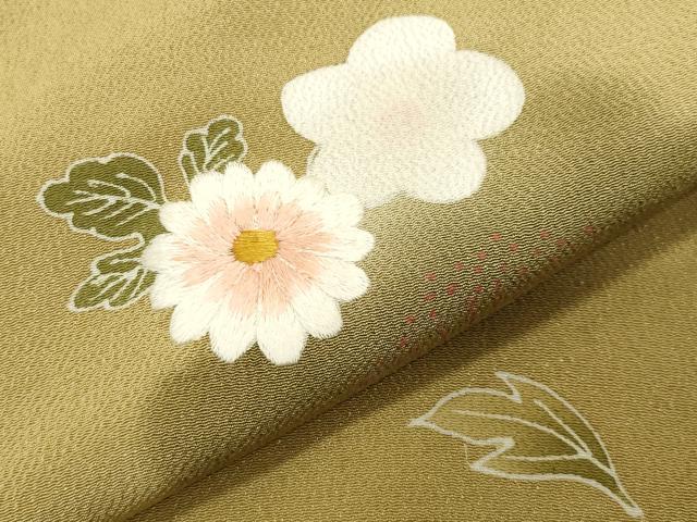 平和屋着物●訪問着 刺繍 雪輪舞花文 暈し染め 鬼しぼ縮緬 正絹 逸品 CABI0796gh