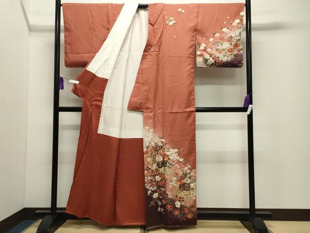 平和屋着物●岡田茂実 訪問着 刺繍 花車文 暈し染め 金彩 正絹 逸品 未使用 CABI0804gh