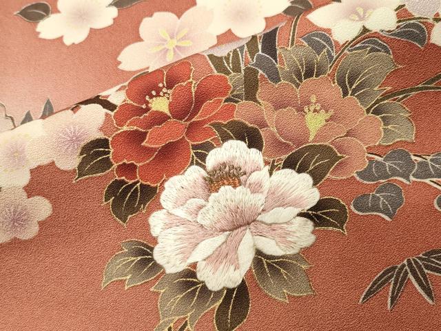 平和屋着物●岡田茂実 訪問着 刺繍 花車文 暈し染め 金彩 正絹 逸品 未使用 CABI0804gh