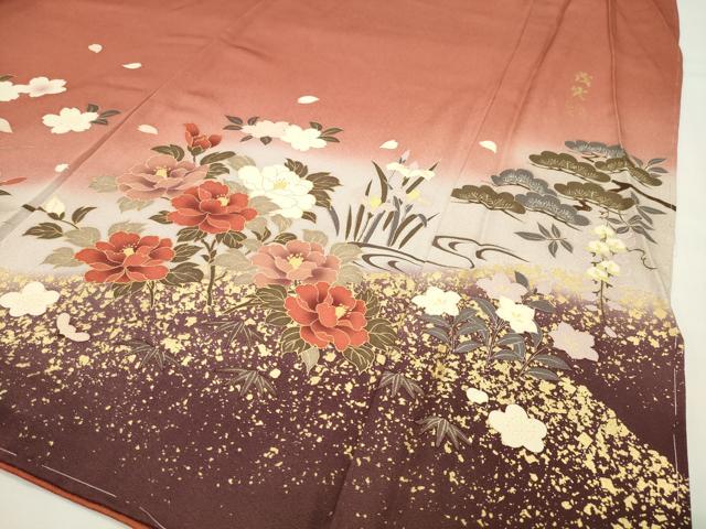 平和屋着物●岡田茂実 訪問着 刺繍 花車文 暈し染め 金彩 正絹 逸品 未使用 CABI0804gh