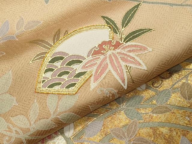 平和屋着物●訪問着 駒刺繍 地紙重ね花文 暈し染め 金銀彩 正絹 逸品 CABI0862gh