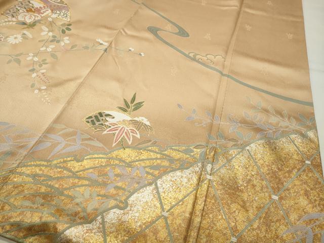 平和屋着物●訪問着 駒刺繍 地紙重ね花文 暈し染め 金銀彩 正絹 逸品 CABI0862gh