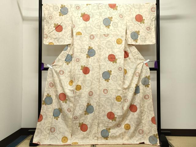 平和屋着物●上質な小紋 菊唐草文 金彩 ロング丈 正絹 逸品 未使用 CABI0866gh