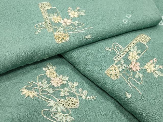 平和屋着物●中国三大刺繍 スワトウ刺繍 小紋 駒刺繍 絞り 短冊流水花文 正絹 逸品 CABI0876gh