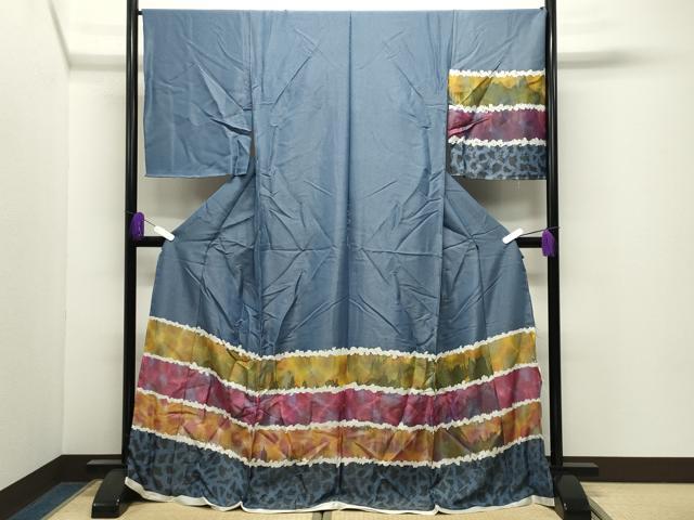 平和屋着物●訪問着 横段吉祥文 銀通し地 仮絵羽 正絹 逸品 未使用 CABI0882gh