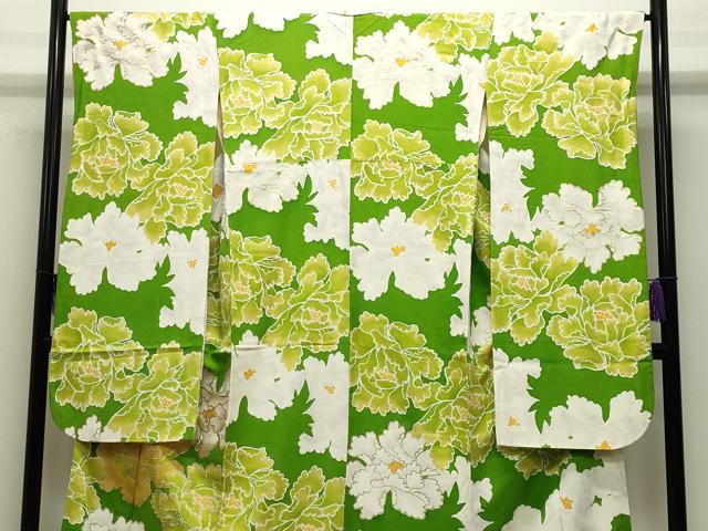 平和屋着物●豪華振袖 地紋起こし 牡丹花文 金彩 正絹 逸品 CABI0899gh