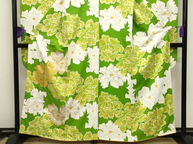 平和屋着物●豪華振袖 地紋起こし 牡丹花文 金彩 正絹 逸品 CABI0899gh