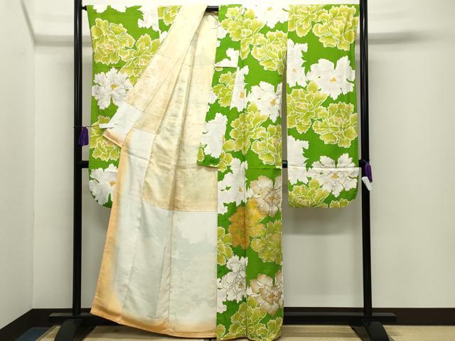 平和屋着物●豪華振袖 地紋起こし 牡丹花文 金彩 正絹 逸品 CABI0899gh